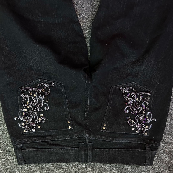 White House Black Market Pants - noir black flare jeans gemstone embroidered